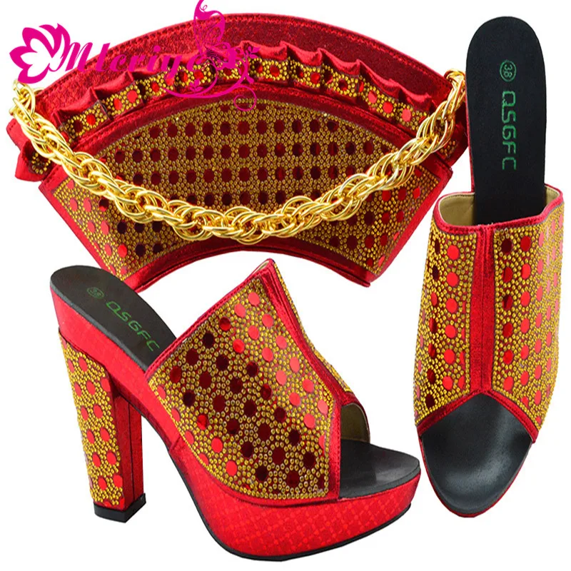 

Red Italian Shoes with Matching Bags High Quality African Shoe and Bag Set for Party In Women Nigerian Shoe