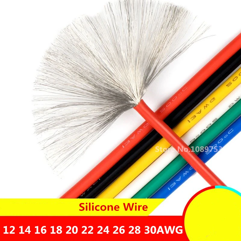 1 метр силиконовый провод 12AWG 14AWG 16AWG 18AWG 22AWG 24AWG 26AWG 28AWG 30AWG термостойкий мягкий