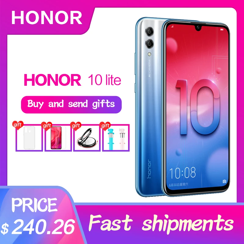 

Honor 10 Lite Global Rom Android 9.0 6.21" FHD 2340X1080 Dual Font Rear 24MP AI Camera Fingerprint 710 Octa Core