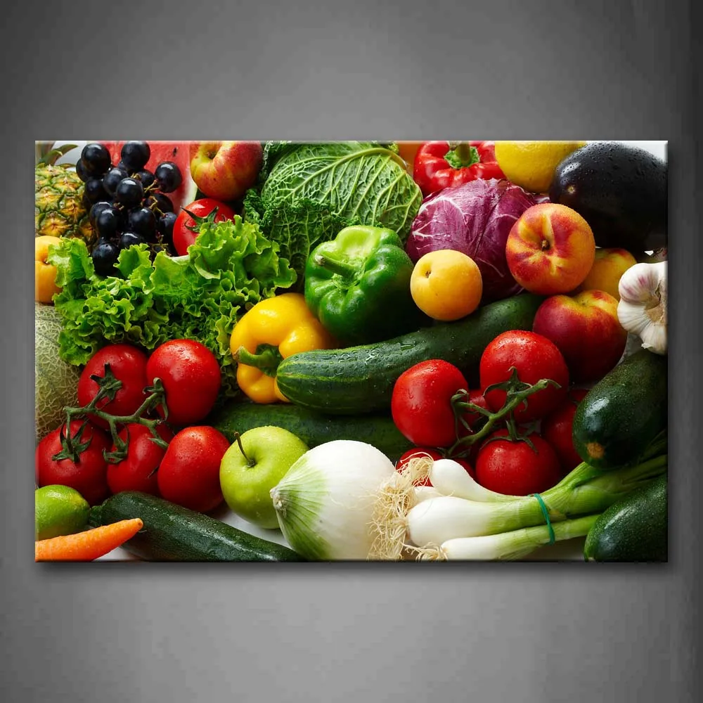

Framed Wall Art Pictures CVegetables Canvas Print Food Modern Poster With Wooden Frame For Living Room Home Office Decor