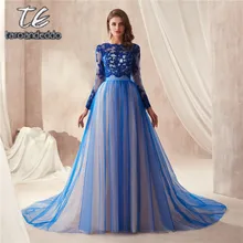 Multi Цвет синее платье для выпускного вечера одежда с длинным рукавом трапециевидной формы вырез с открытой спиной, пикантный вечернее платье со шлейфом официальная Вечеринка платья