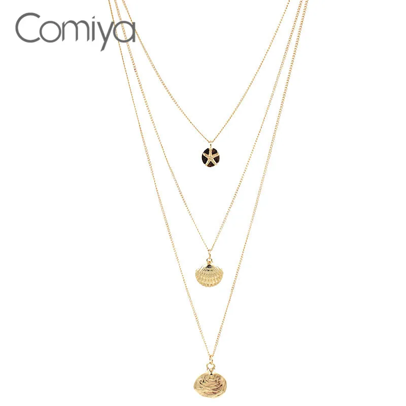 

Comiya Multi Layers Shells Pendant Necklaces For Women Statement Necklace Gold Color Accessories Multi Layers Links Bijoux Femme
