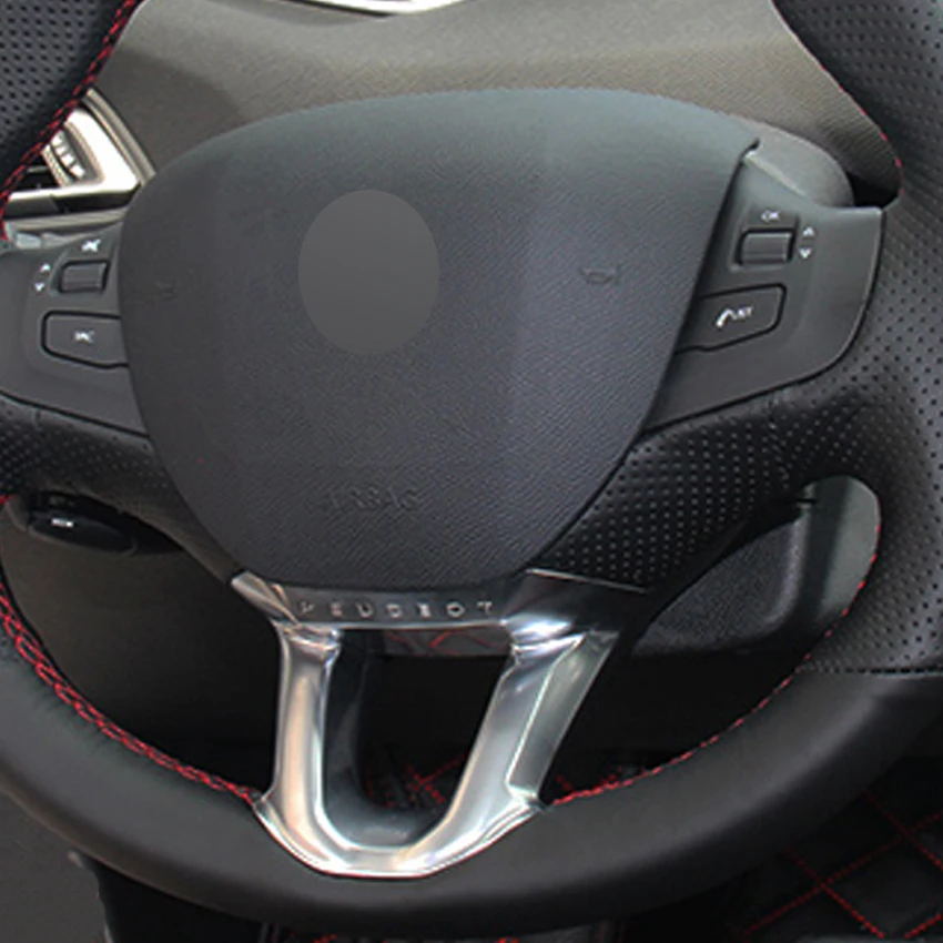Puou черный натуральная кожа DIY ручной работы Автомобильный руль Крышка для peugeot 208 peugeot 2008