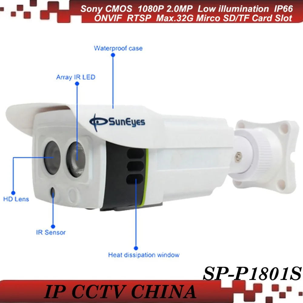 

SunEyes SP-P1801S ONVIF P2P 1080P 2.0 MP HD IP Camera Outdoor Project High Quality Array IR 25M SD/TF Card Slot Two Way Audio