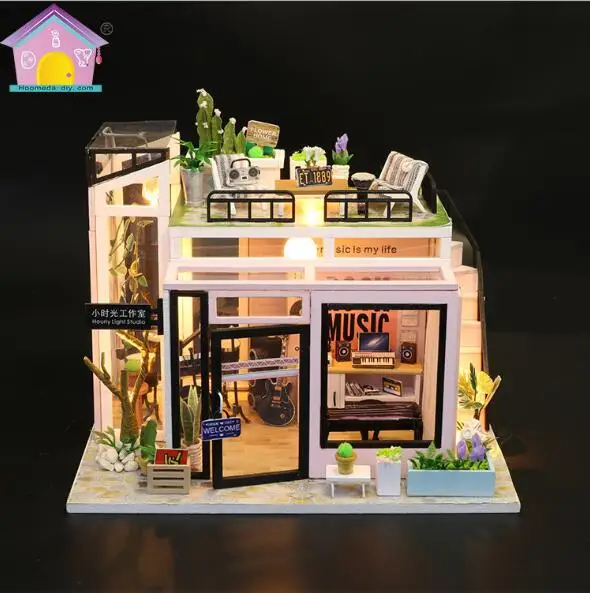Wooden DIY Doll House Miniature Puzzle Assemble 3d Miniaturas Dollhouse Kits Toys For Children Gift studio Wooden DIY Doll House Miniature Puzzle Assemble 3d Miniaturas Dollhouse Kits Toys For Children Gift studio