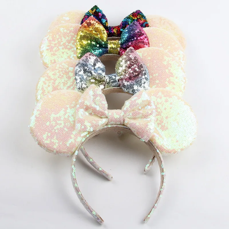 Rainbow Sequins Minnie Mouse Ears Hairband Kids Girl Bow Hairband Women Headband DIY Hair Accessories Headwear Kids Headband