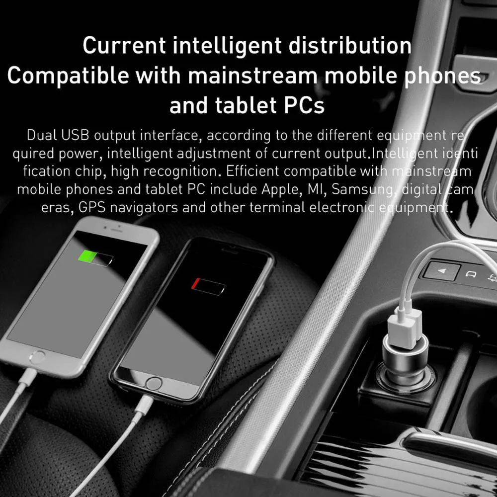 Roidmi C1 быстрое и интеллектуальное автомобильное зарядное устройство металлический внешний вид двойной Usb выход совместим для всех автомобилей для Ios и Android телефон