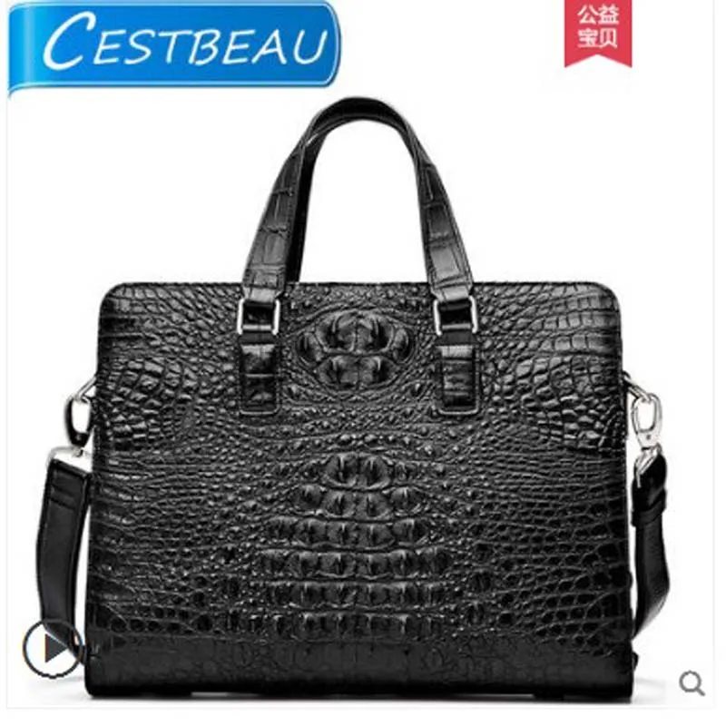 

Cestbeau crocodile leather men's bag 2019 new single-shoulder briefcase strap mezzanine Computer file layer leisure