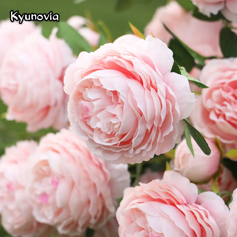 Kyunovia роза украшение искусственные шелковые цветы листья 3 головки длинные розы