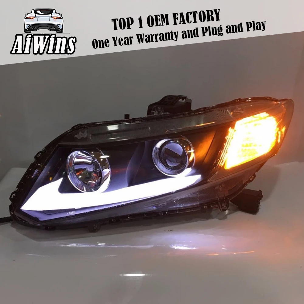 A Front light For Honda Civic Headlights 2012 2015 L LED Bar DRL Headlight Q5 Bi Xenon Lens