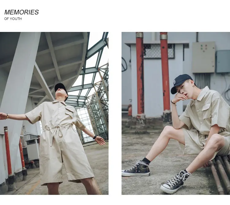 Соединение, подходит для мужчин хип-хоп свободное летнее корейское свободное соединение, подходит для сиамских брюк комбинезон шорты