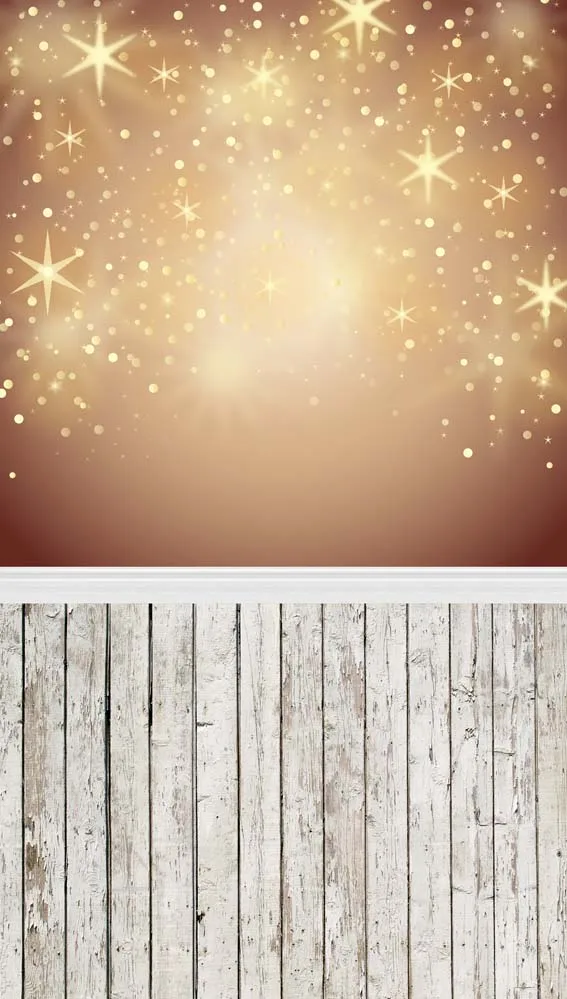 

5x7FT Light Brown Wall Stars Bokeh Sequins Wooden Floor Custom Photo Studio Backdrop Background Banner Vinyl 220cm x 150cm