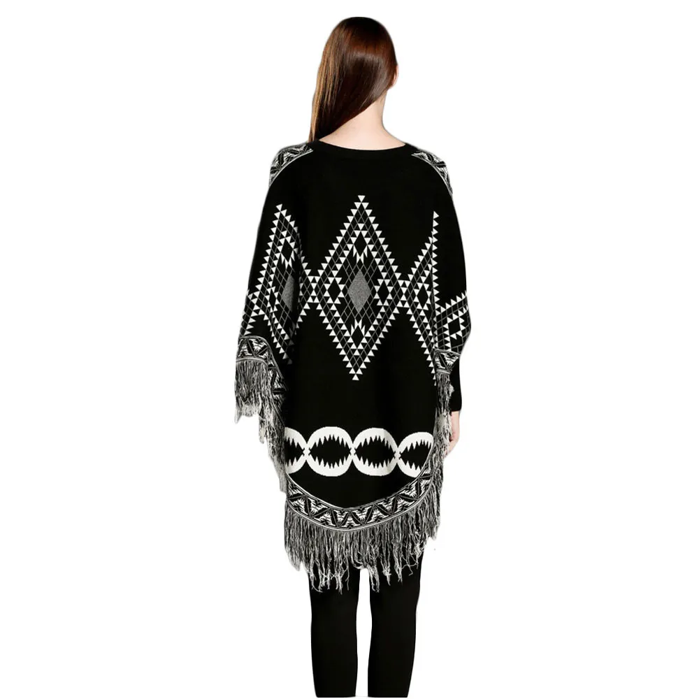 Free Ostrich Autumn Winter Sweater Women O Neck Batwing Sleeve Tassel Pullover Loose Poncho Capes Knitted Pull Femme S25