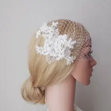 Люкс Клетка вуаль и кружева жемчуг клетка вуаль, Румяна Клетка вуаль, короткие свадебные аксессуары, фата