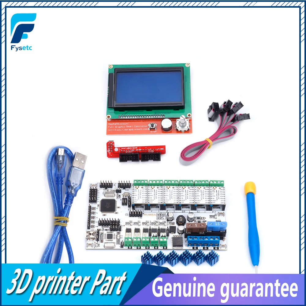

Rumba+ Board Rumba Plus Motherboard + 12864 LCD Display Screen + 6pcs A4988/DRV8825/TMC2100/TMC2208/TMC2130 Stepper Motor Driver