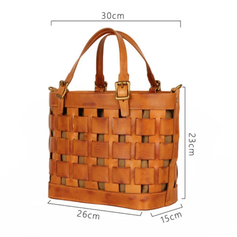 

ABSF New Real Leather Handbags Top Layer Cowhide Hand-Woven Handbag Retro Casual Shoulder Messenger Bag