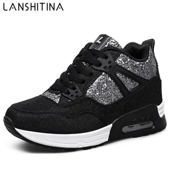 

2018 Bling Womens Casual Shoes Spring Autumn Breathable women Shoes Wedges Light Soft Black Shoes Zapatillas Deportivas Hombre
