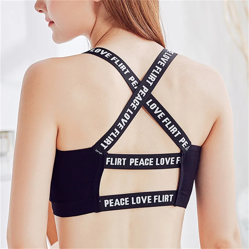 

Summer Women Letter Printed Sports Bra Push Up Padded Female Fitness Gym Seamless Rims Sport Bra Sexy Yoga Tank Running Tops