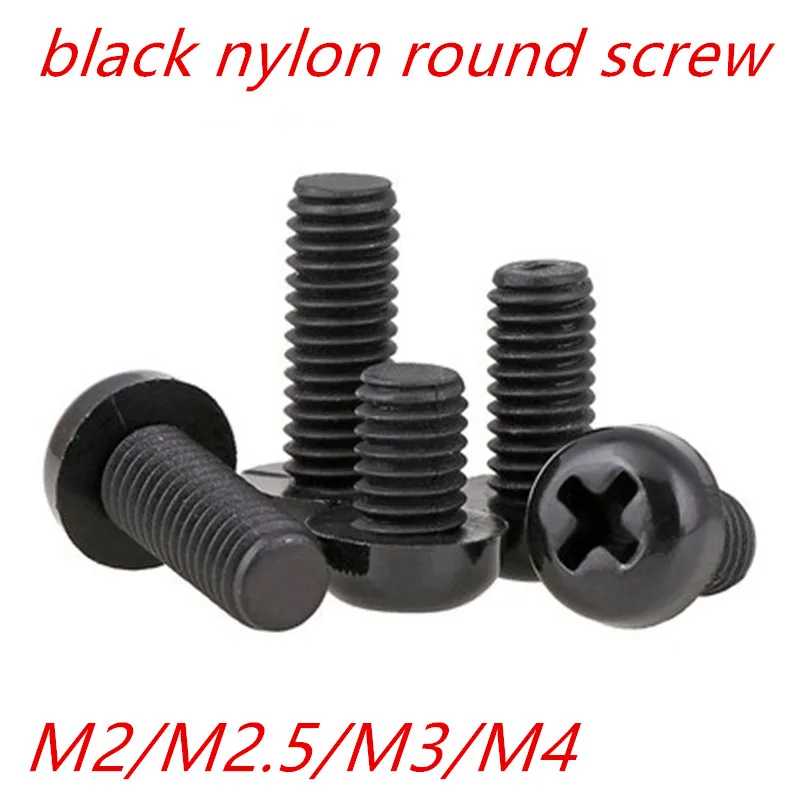 100pcs M5 x 8mm Nylon Screws Round Phillips pan Head Screws Black