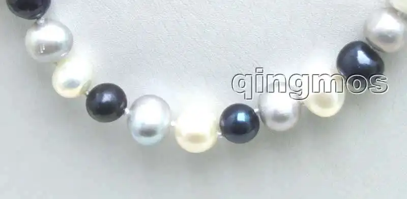 Распродажа 6-7 мм белый и черный и серый круглый натуральный пресноводный жемчуг 1" ожерелье-5900 оптом/в розницу