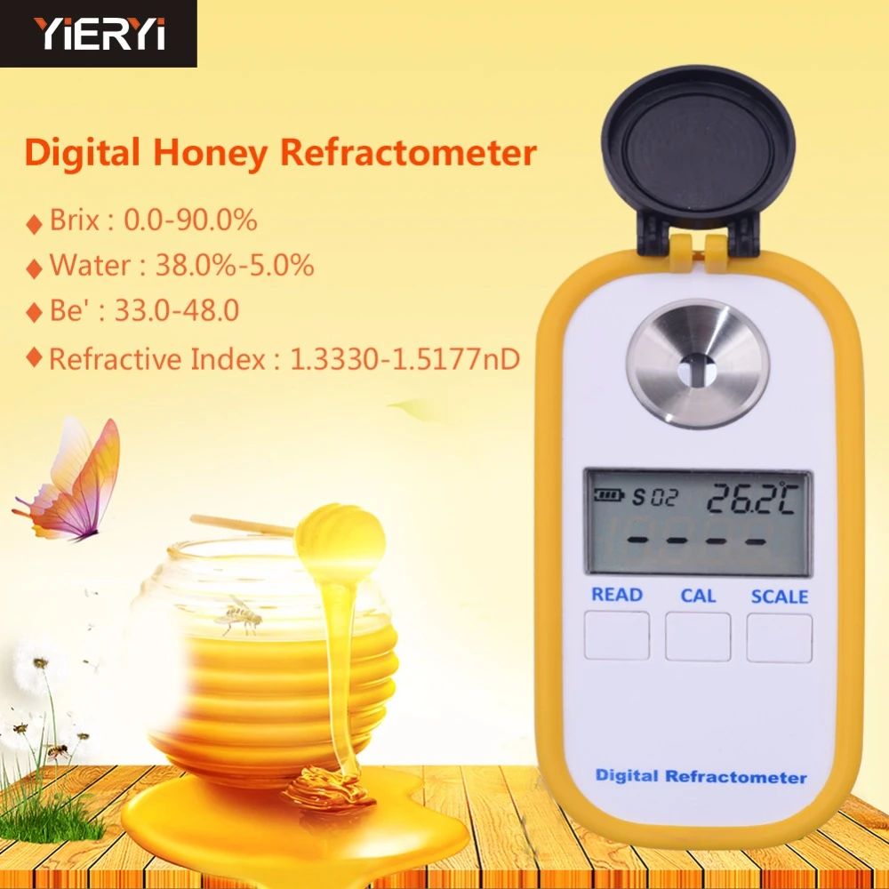 yieryi DR301 Digital Honey Refractometer 4 in 1 Brix/Water/Be