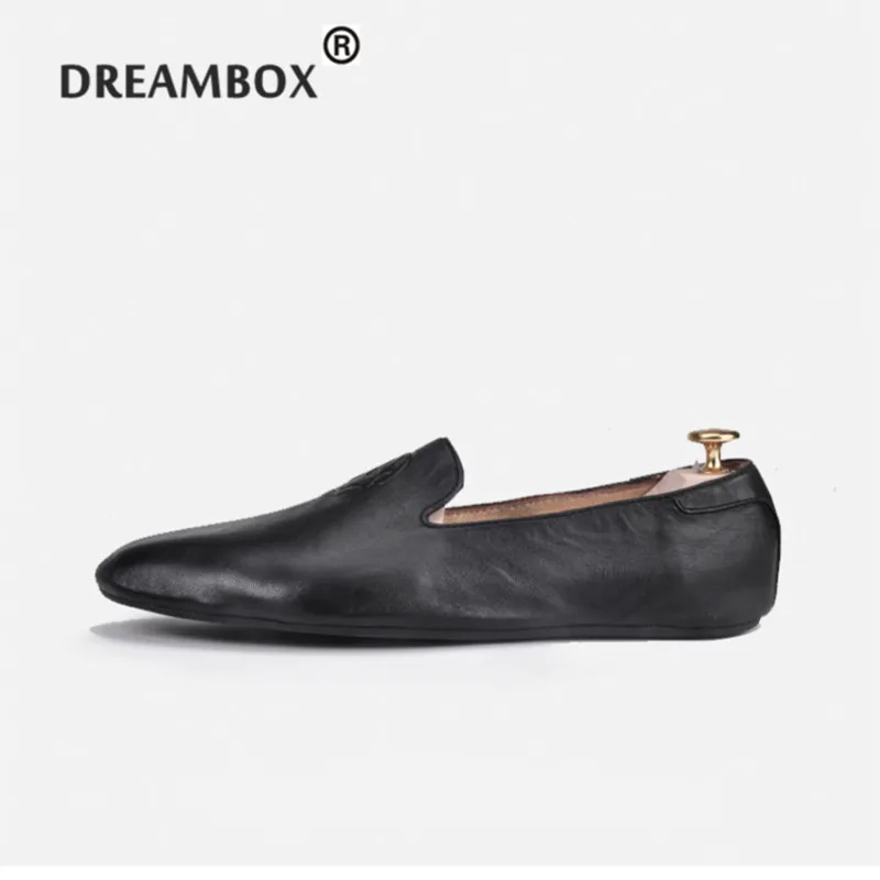 

HK Brand Original Cow Leather Upper and Sheepskin Inner Skull head Low Top Loafers comfortable Slip-On Luxury Causal Flats Shoes