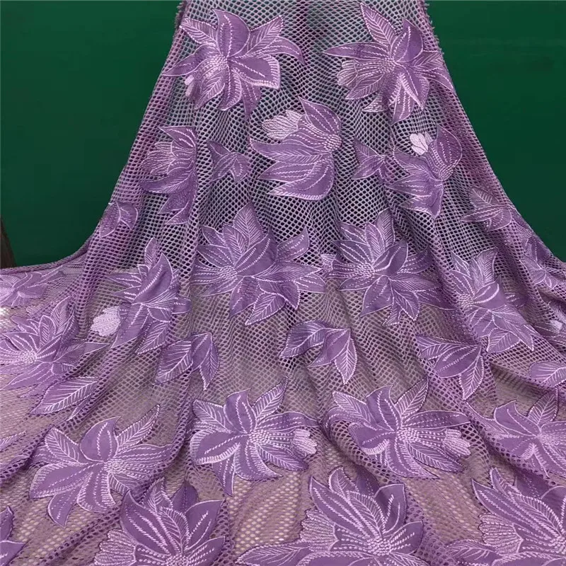 

2018 New Arrival purple african Lace Fabric, 5 Yards Hollow Design Nigerian African Lace Fabric High Quality For Wedding
