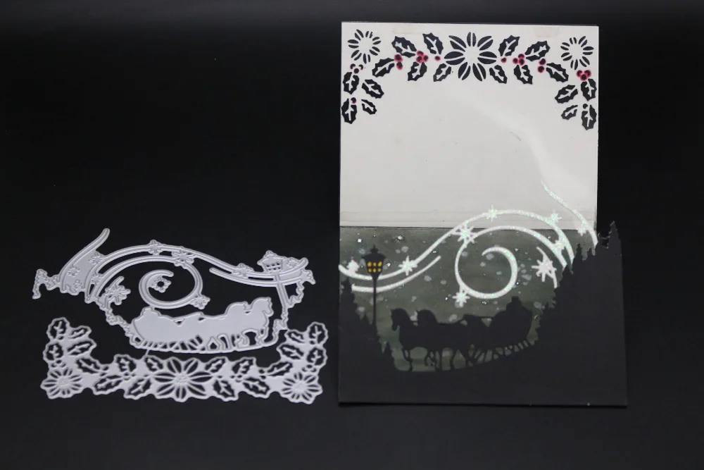 

Ufurty Christmas sleigh wreath stitched Metal Cutting Dies DIY Scrapbooking Stencils Craft Embossing Album Paper Cards Mould