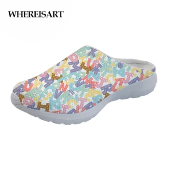

WHEREISART Zapatos Mujer Letter Printed Sandales Shoes for Women Comfort Ladies Slip On Flat Heel Roman Sandals 2019 New Casual