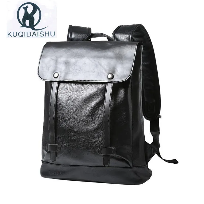 Student Backpack High Quality Black PU Leather Shoulder Bags Vintage