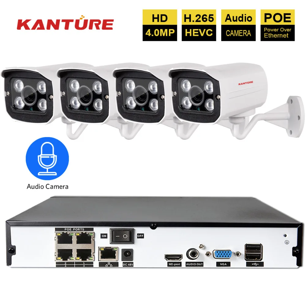 H.265 4CH 5MP POE Комплект CCTV NVR 4 шт. 4MP IP66 Водонепроницаемая камера для безопасности