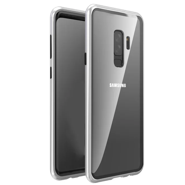 Роскошный металлический магнитный стеклянный Чехол-книжка для samsung Galaxy s9 s8 plus s10 e note 8 9 j4 j6 j8 a7 a9, Магнитный чехол - Цвет: Clear-Silver