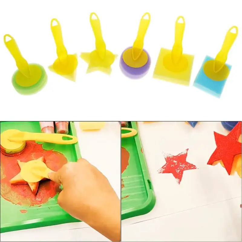 Goede 6 stks set Geometrische Spons Borstels Zegel Schilderen Borstel Kids Graffiti Pigment Art Gereedschap Hot Kind Vroeg Schilderen Leveringen Gift