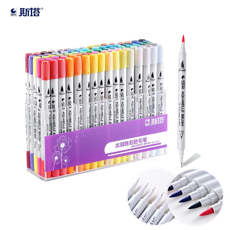 STA water solubility mark pen Two different written Art Markers Set Sketch Marker Brush Pen Set For Drawing Design Paints Art