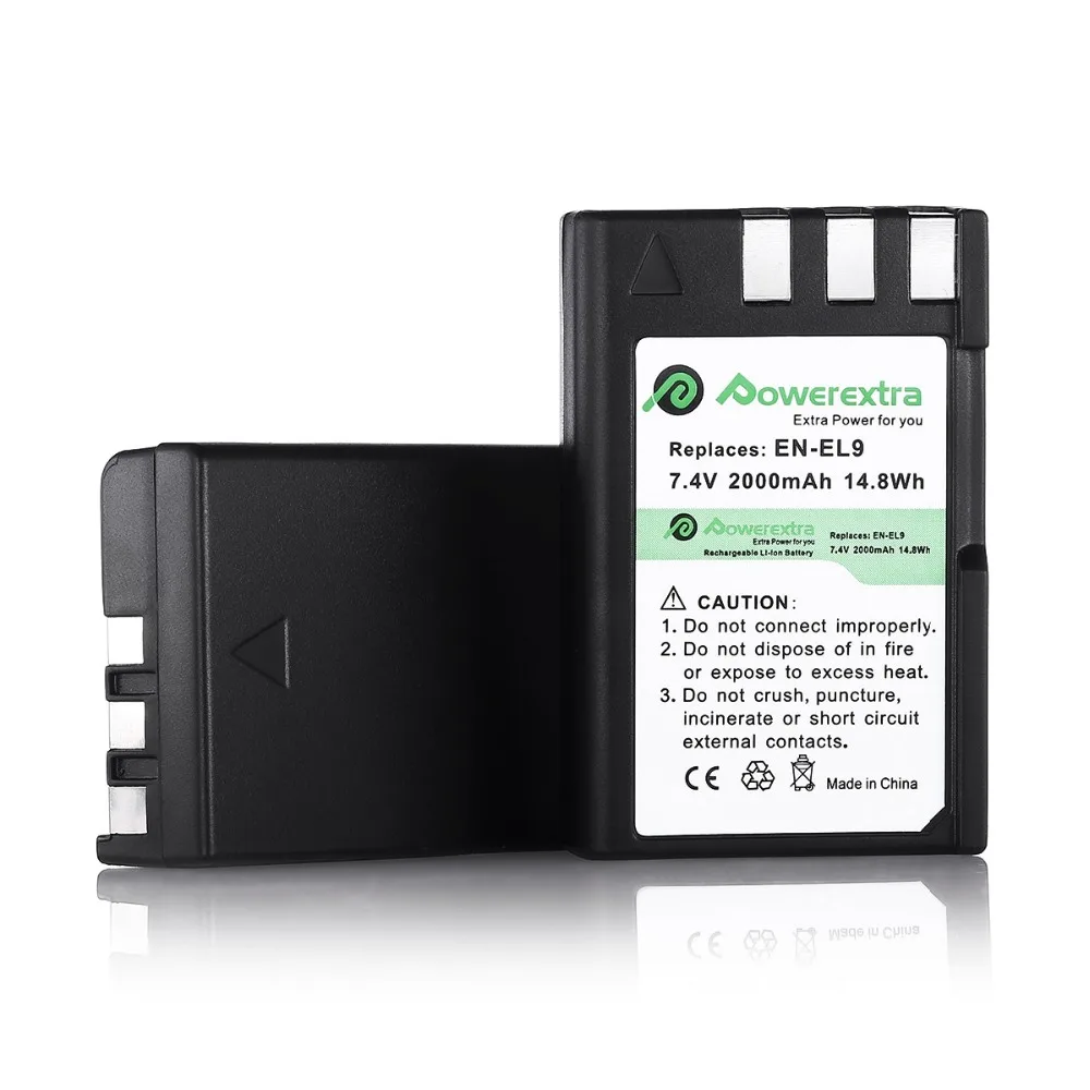 Powerextra 2pcs 2000mAh EN EL9 EN EL9A 7.4v Replacement Battery For