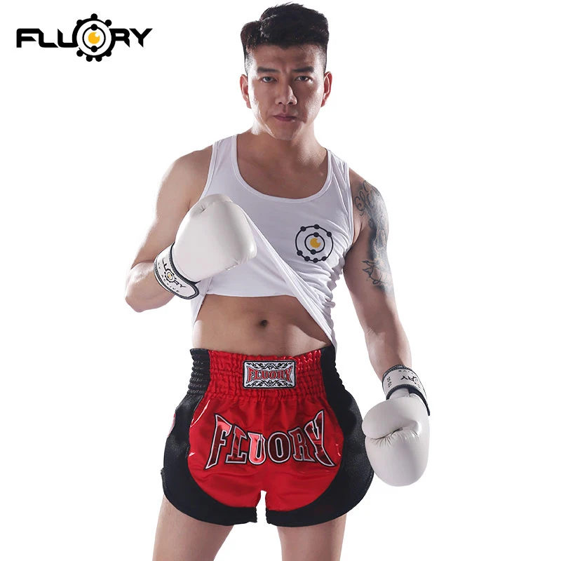 

fluory retro embroidery patches shorts 100%polyester trainning wear pants unisex mma boxing trunks