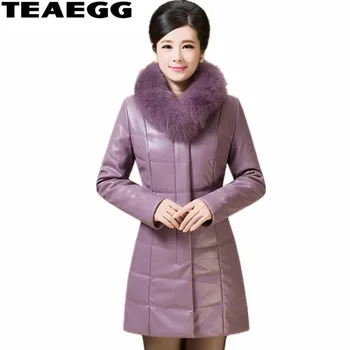 

TEAEGG Black PU Leather Jacket For Women Coat Jaqueta De Couro Feminino Faux Fur Women's Leather Jacket Famale Plus Size AL203