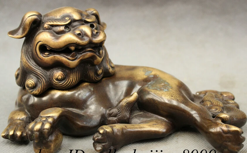 

JP S0610 8" Chinese Pure Bronze Copper Fu Dog Lion PiXiu Head Statue Box Incense Burner