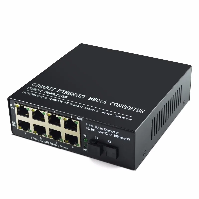 10/100Mbps Fiber Optic Media Converter 1 CH*SC 8 CH*RJ45 Netlink Converter 