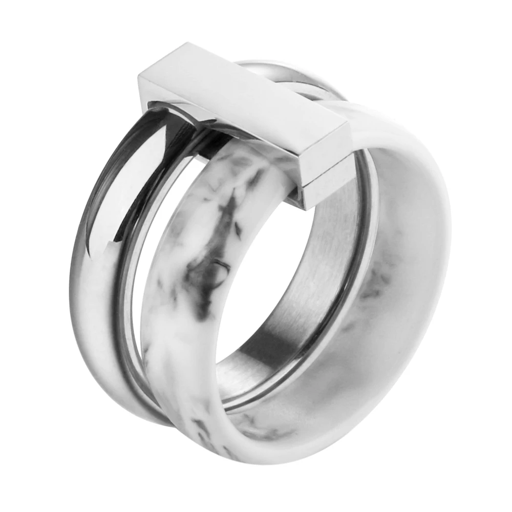 Wedding Ring Fashion Two Layer Move Ceramic Ring Stainless Steel Rings Women Silver Color Wedding Rings Gift Lover's Jewelry