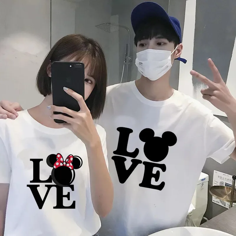 

Cartoon Unisex Couple T-shirt "Mickey/Minnie Love" Shirts Girl/Boyfriend Matching Streetwear Women&Men Valentine Gift