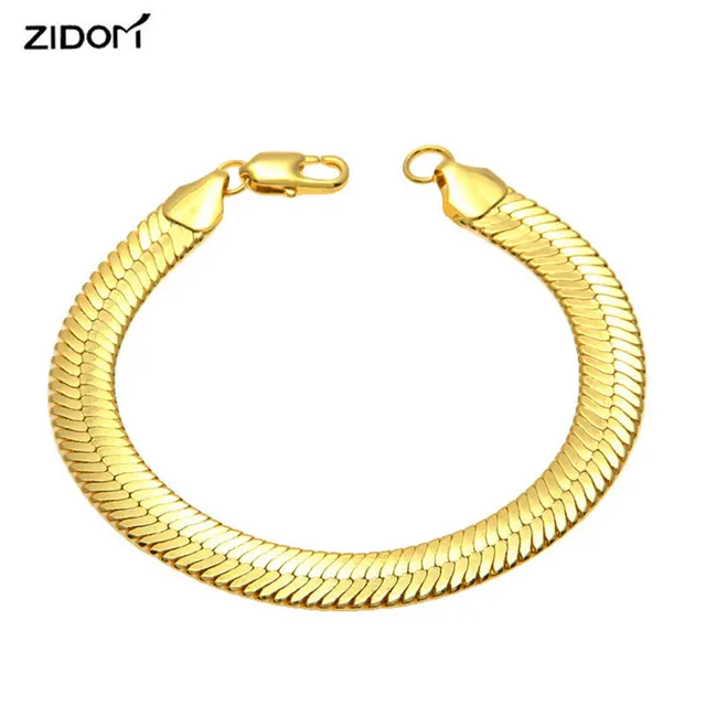 Gold Silver Color Snake Chain Bracelet Men Fashion Jewelry 100 Gold Silver Color Snake Chain Bracelet Men Fashion Jewelry 100 Copper 10mm 21cm Bling Flat