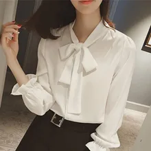 Mulheres chiffon laço blusa magro camisa elegante escritório senhoras manga longa moda colthes