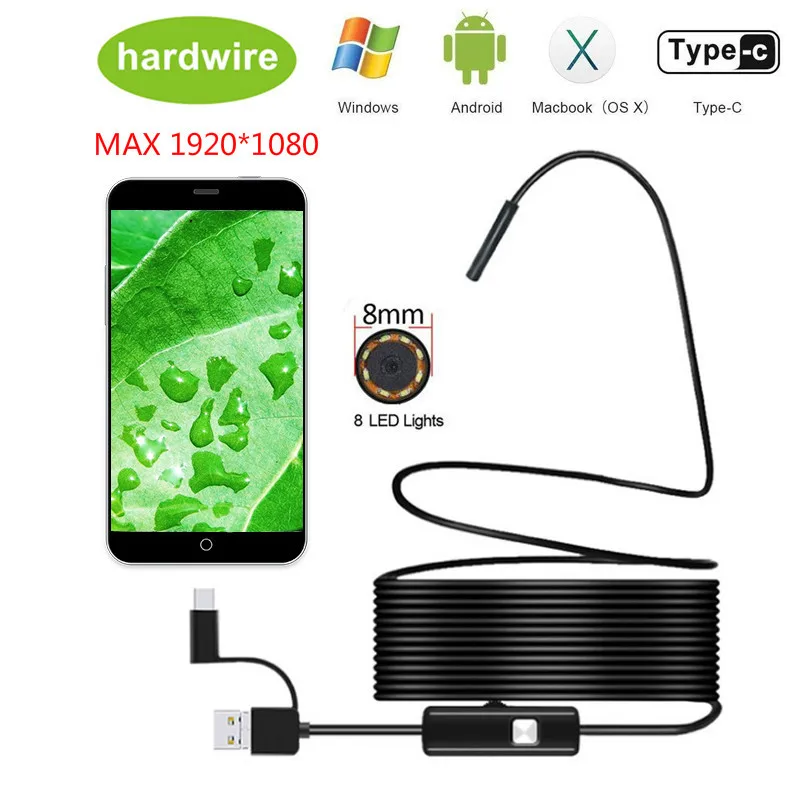8.0mm Endoscope Camera 1080P HD USB Endoscope with 8 LED 1-2-5-10M Flexible Cable Waterproof Inspect