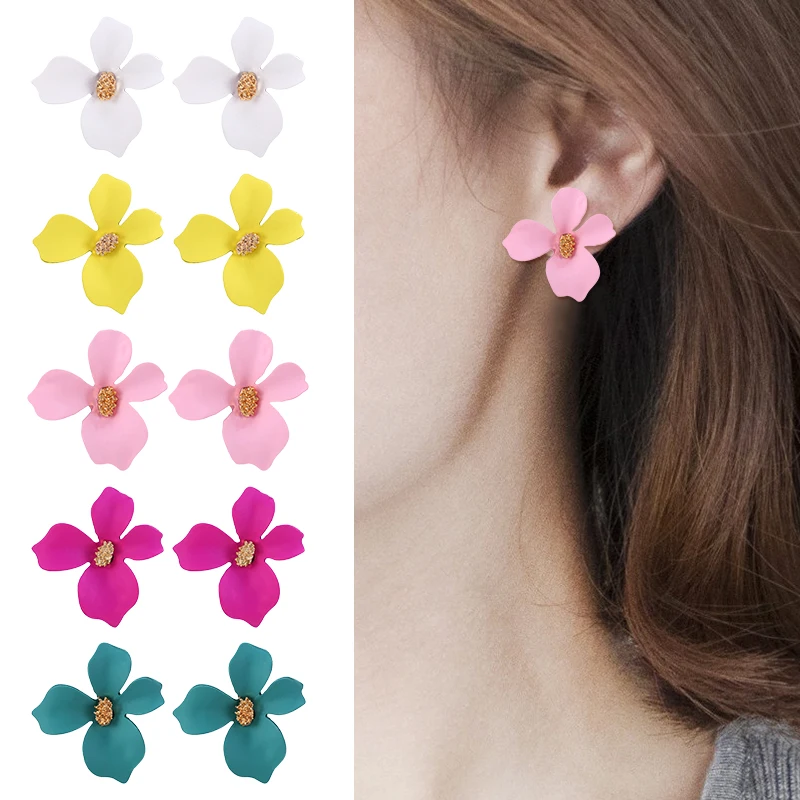 

HOCOLE 5 Colors Flower Stud Earrings For Women Fashion New Korean Za Stud Earring Statement Female Brinco Wholesale Jewelry 2019