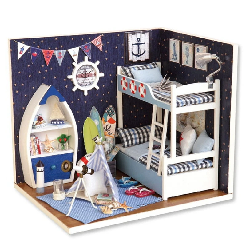

Wooden Doll Houses Miniature Dollhouse Furniture DIY Toy MINI Doll House Kit Toys Children Christmas Gift L026 CASA DE BONECA