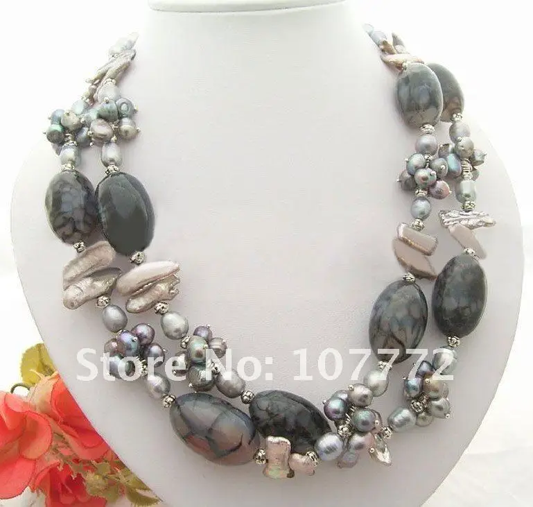 

Wonderful! Fire Onyx &Biwa Pearl Necklace free +shippment