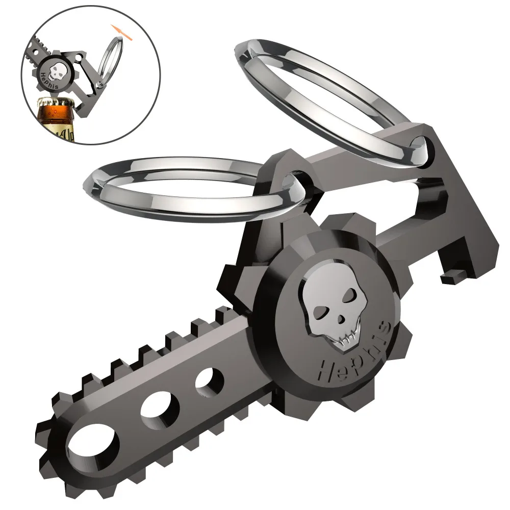 Hephis Chainsaw Skull Car Key chain For Men Unique Gift Multi Function