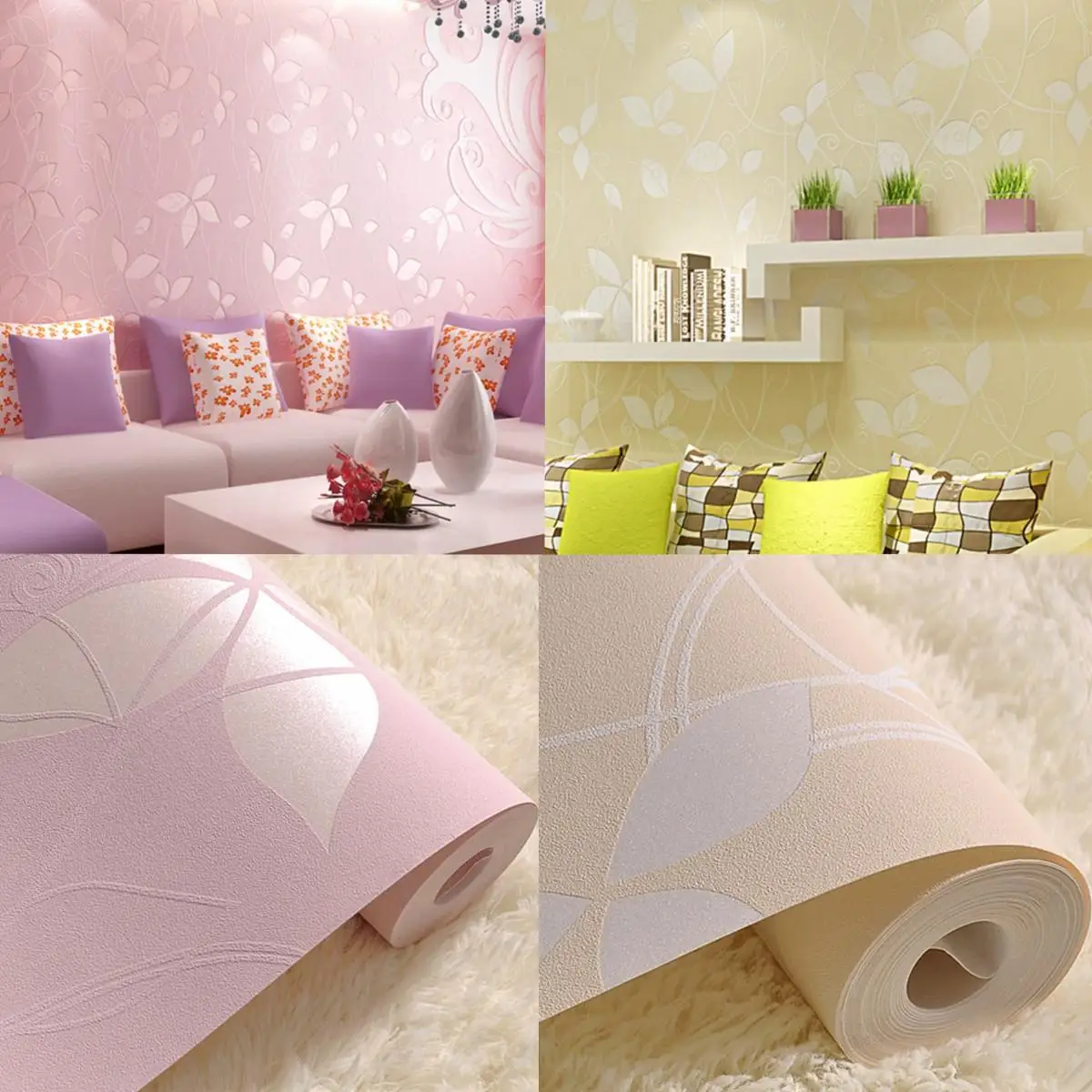 

10M 3D Luxury Fashion Wallpaper Roll Textured Non-woven Flocking Wall Paper Home Room Office Decoration 2 Colors Supplies