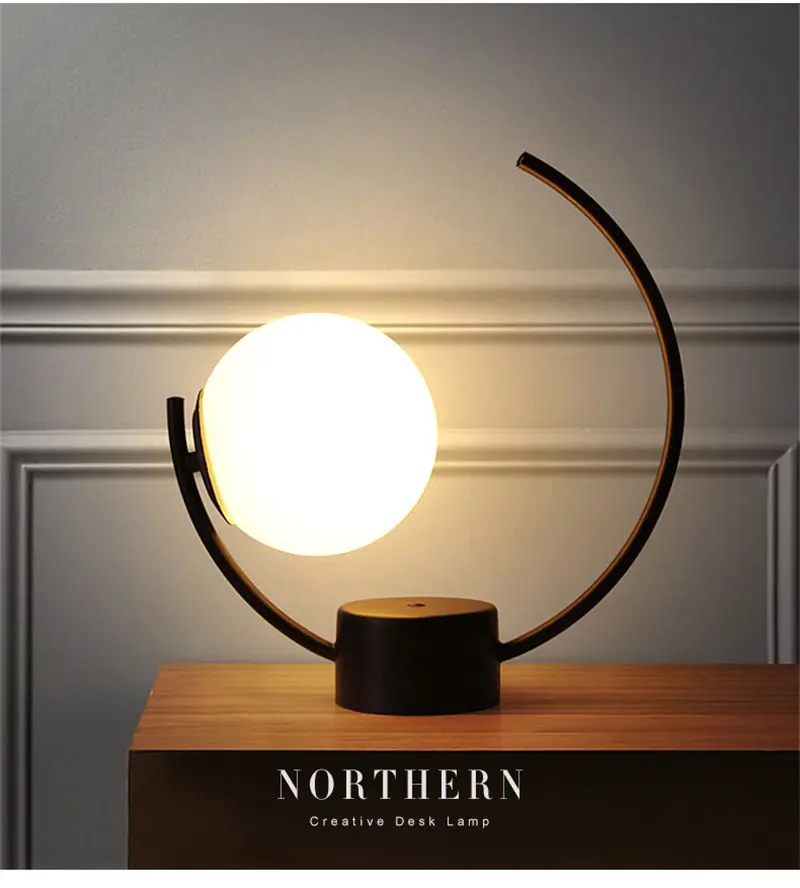 Современная Скандинавская Минималистичная galss настольная лампа шар креативный lron светодиодный настольный светильник для гостиной, кабинета, спальни, прикроватная лампа e27